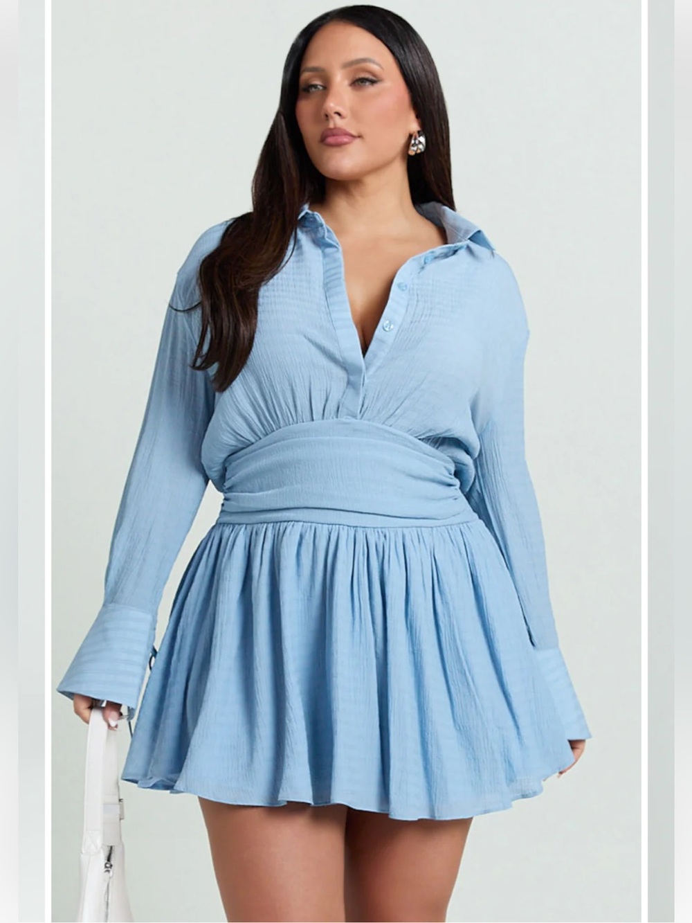 Showpo Valerie Mini Dress In Pale Blue - Picture 6 of 15